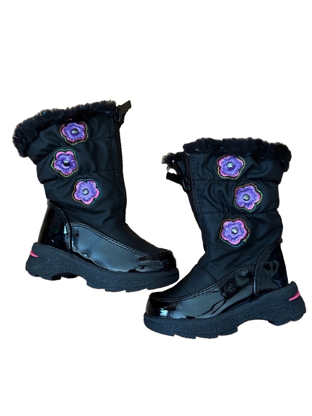 Totes Mia Toddler Boots - Black With Embroidered Flowers  - Size 5M